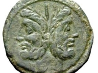 Janus bifrons, sur une monnaie romaine, ier siècle av. J.-C.