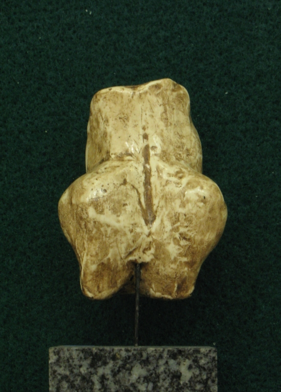 Statuette féminine dite "manche de poignard", en ivoire de mammouth, découverte par Edouard Piette dans la grotte du Pape à Brassempouy (Landes) - Gravettien vers 25000 BP - H=10 cm